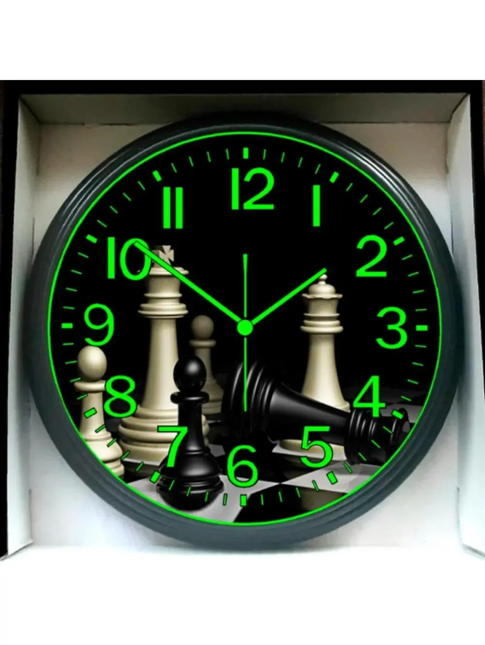 Chess Board Game Pieces Lounge Game Room Glow In The Dark Wall Clock New!
